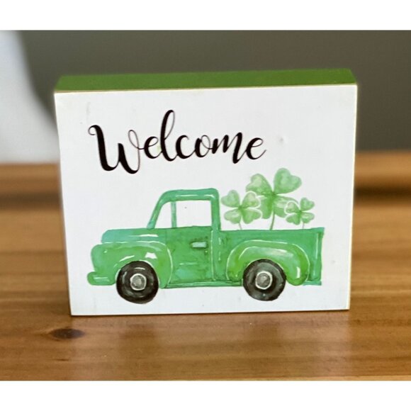 WELCOME St. Patricks Day decor block pickup truck with shamrocks tiered tray - Picture 4 of 6